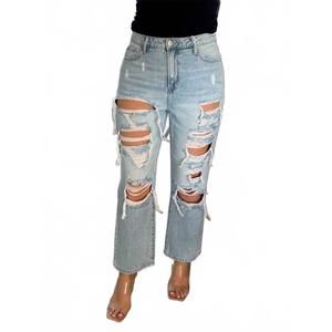 NEW RISEN dahlia destroyed crop straight leg jean in light wash